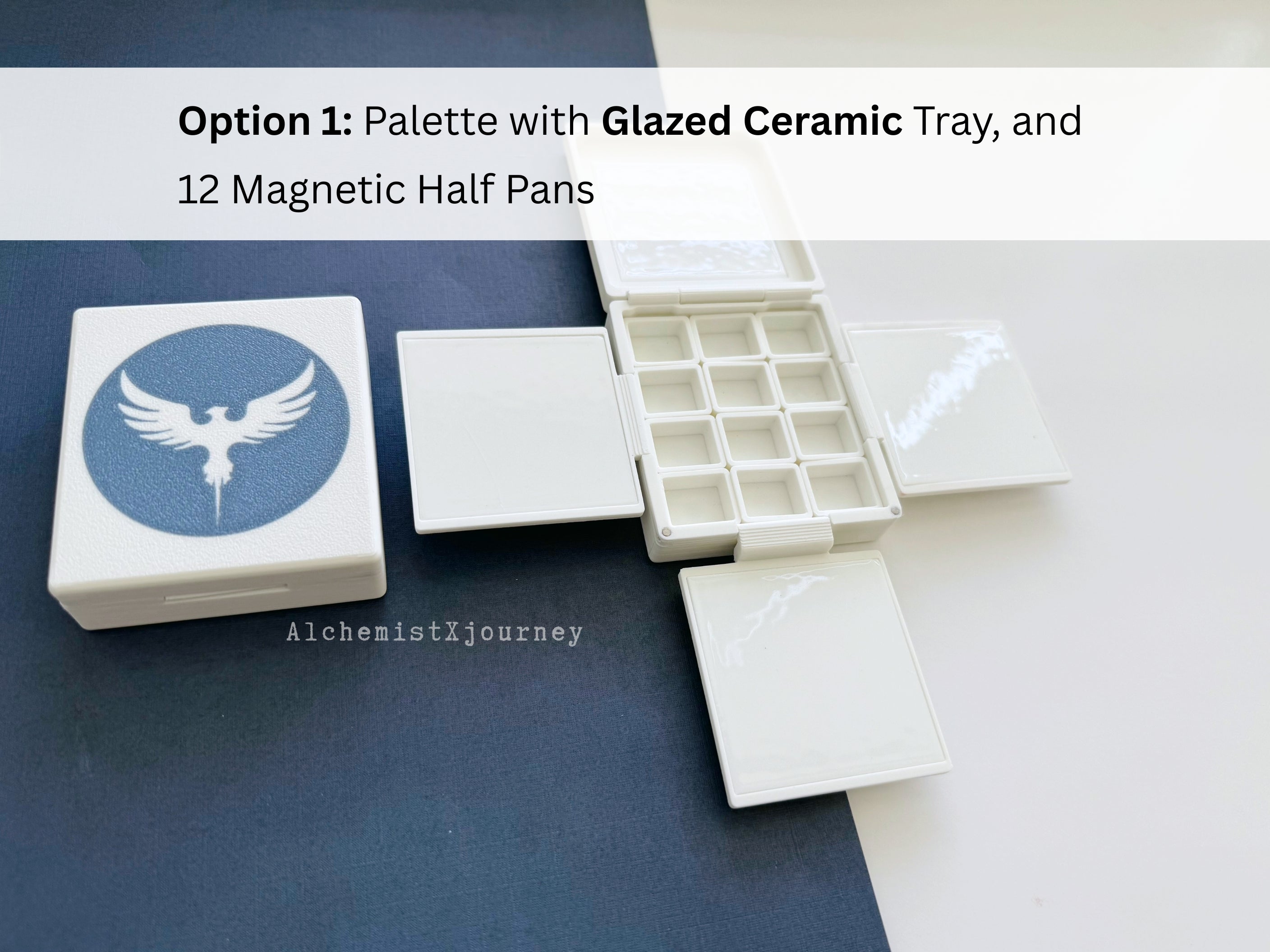 Watercolor Palette with Glazed Ceramic Magnetic Half Pans, AX4
