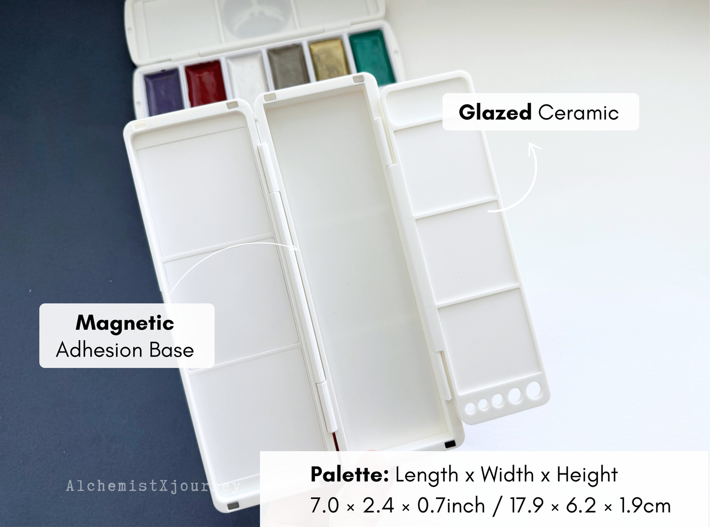Kuretake 6 Pan Palette AX10, Magnetic Base, Glazed Ceramic, Brush Holder