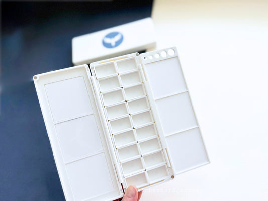 18 Slim Full Pan Watercolor Palette AX20, Ceramic or Resin Tray, Magnetic Base, Brush Holder