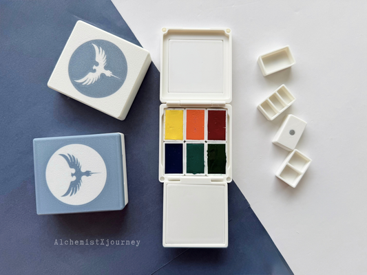 6 Full Pan Watercolor Palette AX28, Glazed Ceramic, Magnetic Base, Plein Air