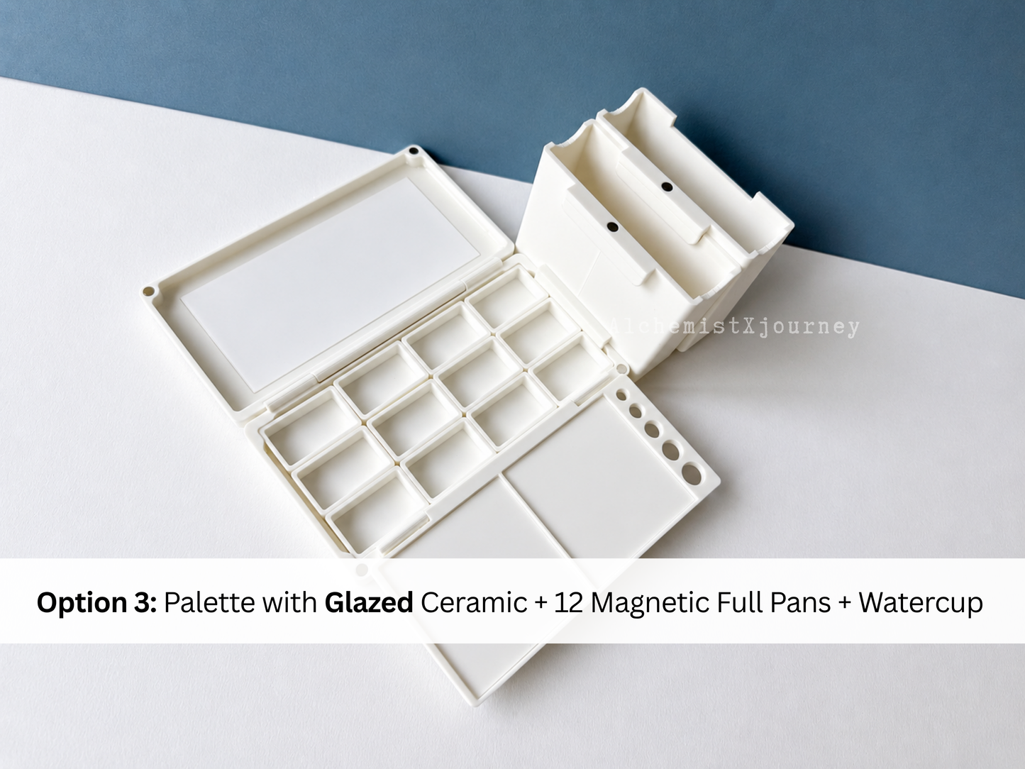 12 Slim Full Pan Watercolor Palette AX18, Glazed Ceramic, Magnetic Base, Compact