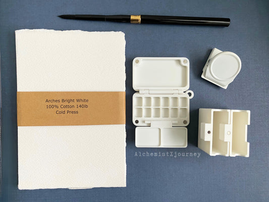 Watercolor Travel Palette with Artist Sample Paper Set 100% Cotton 300GSM