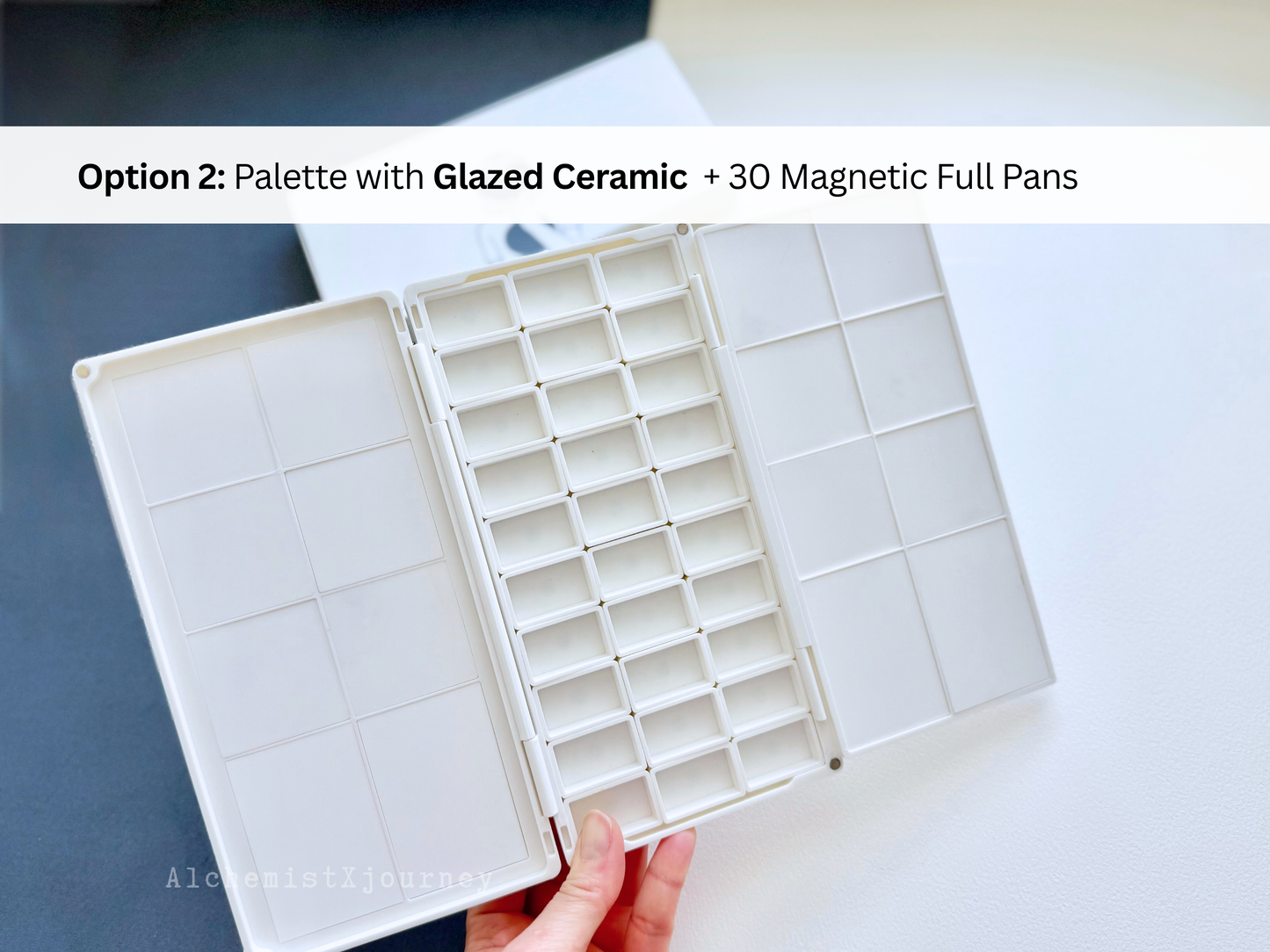 30 Full Pan Watercolor Palette AX14, Glazed Ceramic, Magnetic Base