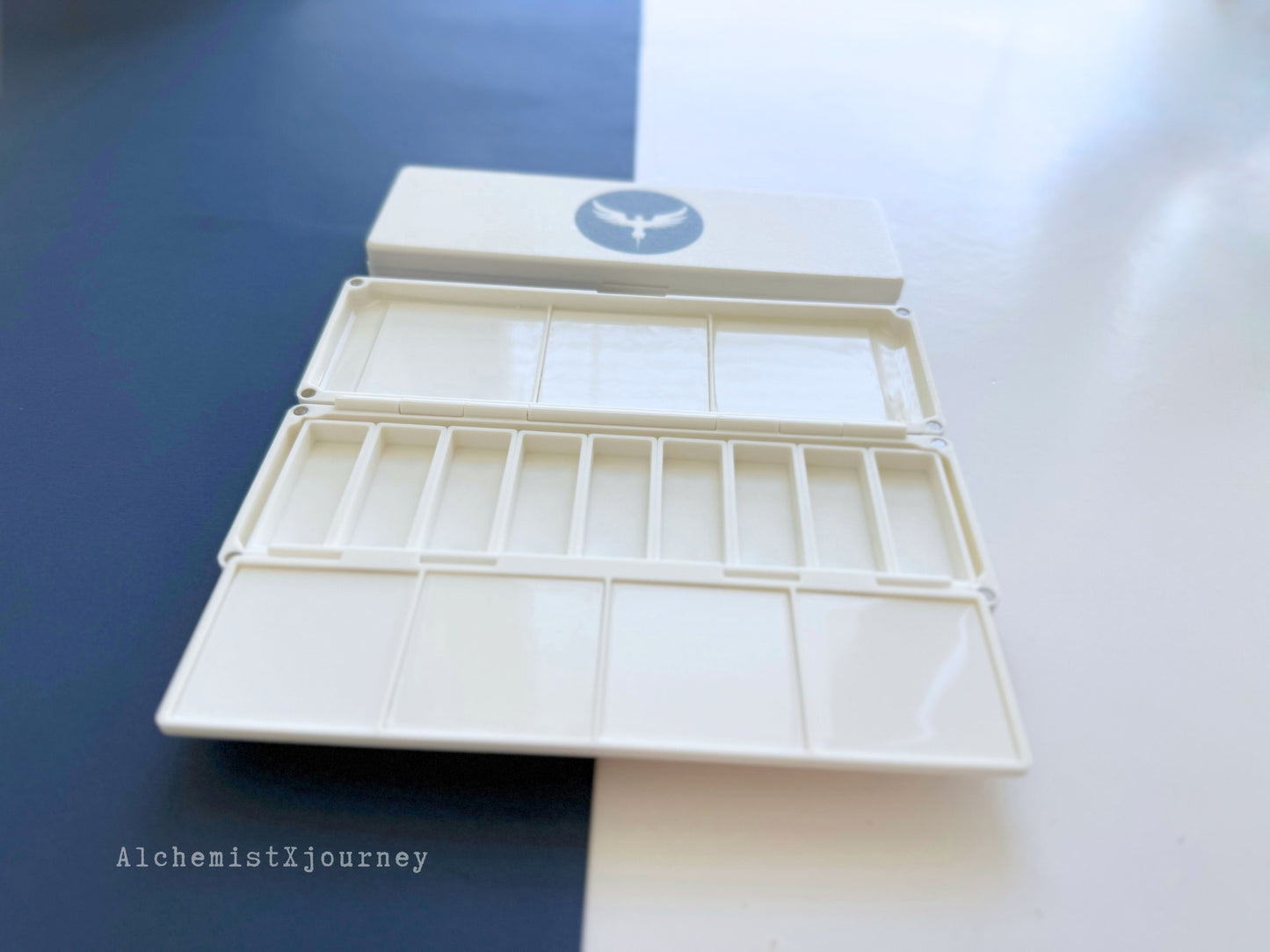 Large Brush Watercolor Palette AX32: Triple Pan Palette, Glazed Ceramic