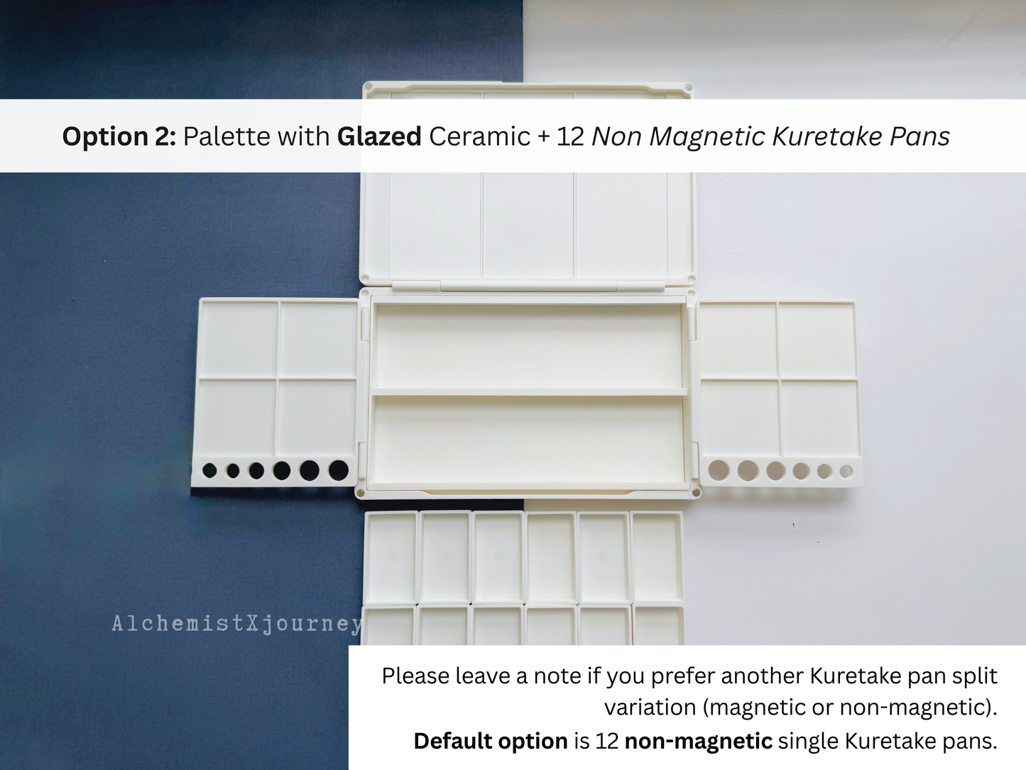 Kuretake 12 Pan Palette AX13, Deep Well, Glazed Ceramic, Removable Modular Grid