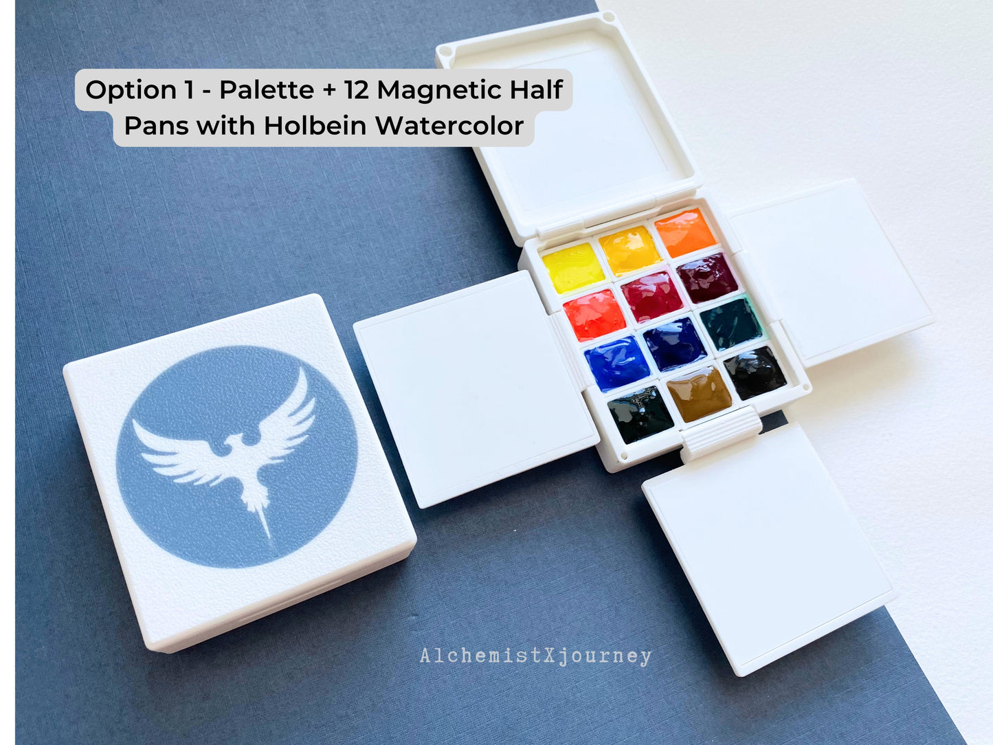 Holbein Artist Watercolor Palette - Ceramic Trays, Magnetic Base AX4 - Portable Travel Palette