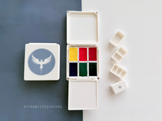 6 Slim Full Pan Watercolor Palette AX30, Glazed Ceramic, Magnetic Base, Plein Air