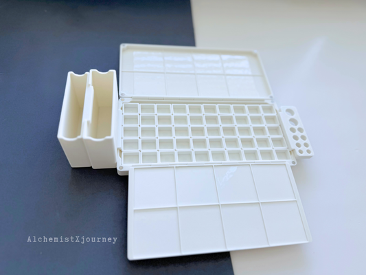 50 Half Pan Watercolor Palette AX12, Glazed Ceramic Mixing Tray, Magnetic Base
