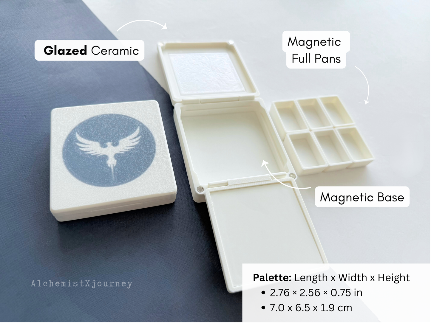 12 Half Pan Watercolor Palette AX29, Glazed Ceramic, Magnetic Base, Plein Air