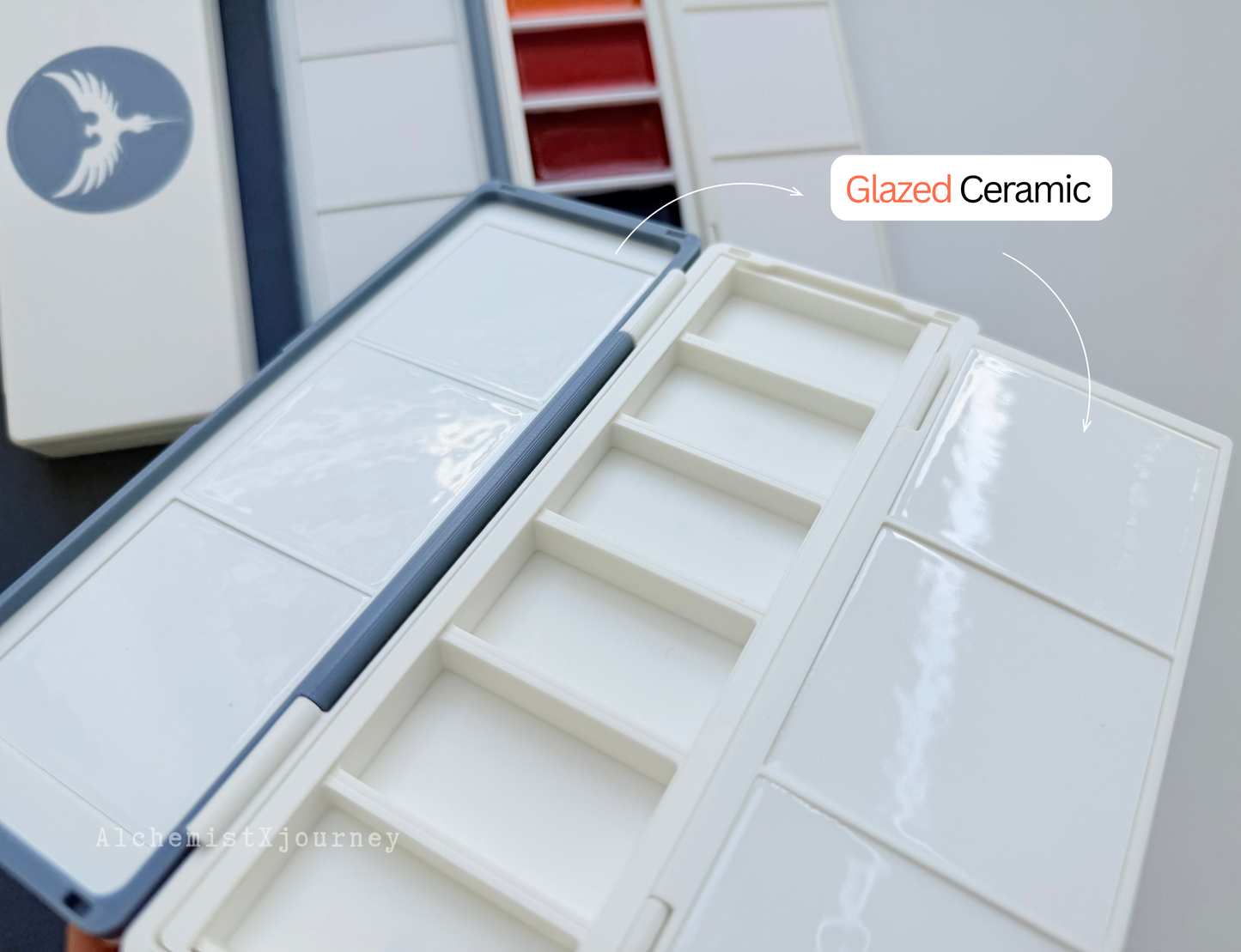 Kuretake 6 Pan Palette AX9, Glazed Ceramic Removable Modular Grid