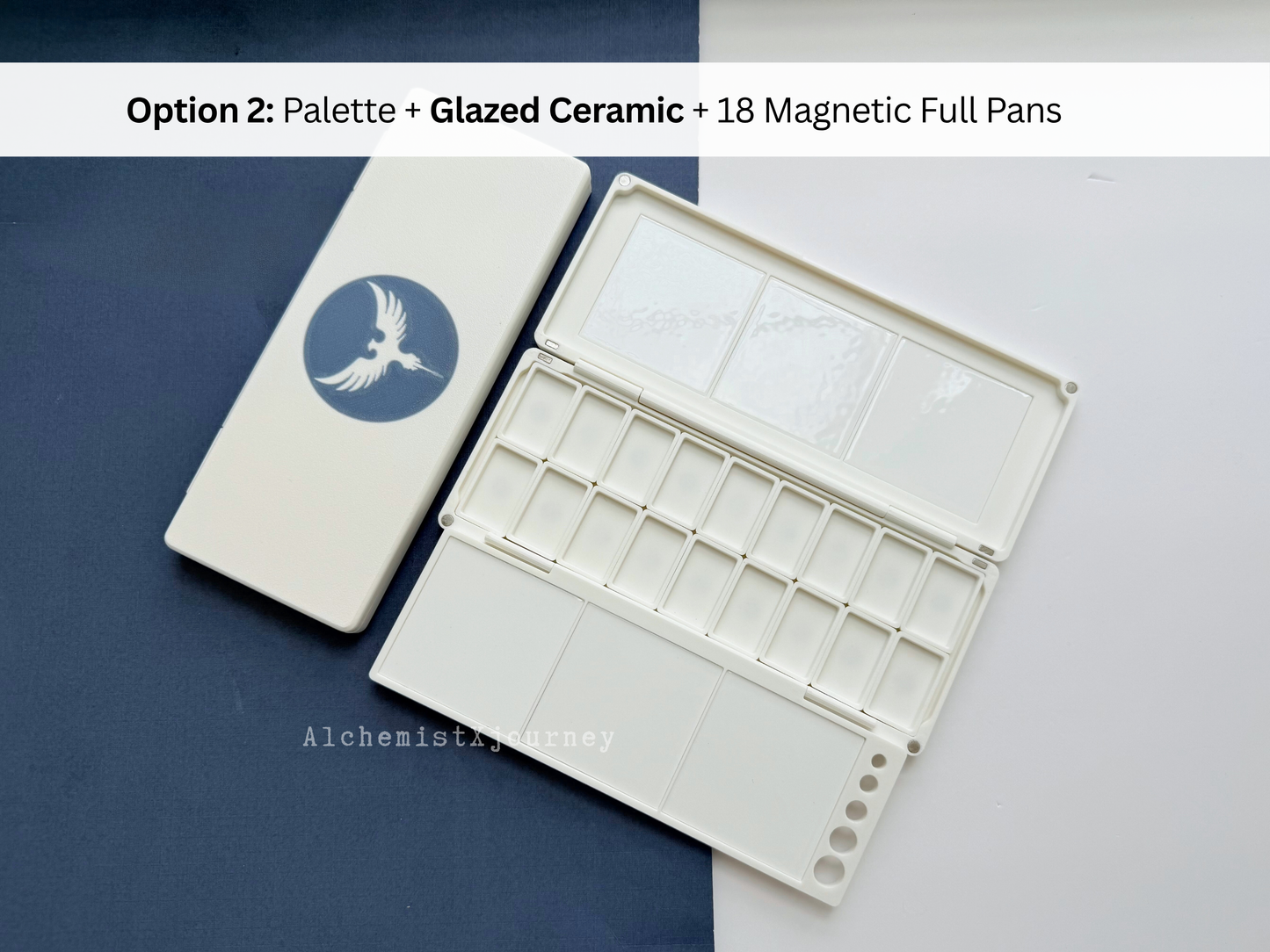 18 Full Pan Watercolor Palette AX19, Glazed Ceramic, Magnetic Base, Plein Air, Portable