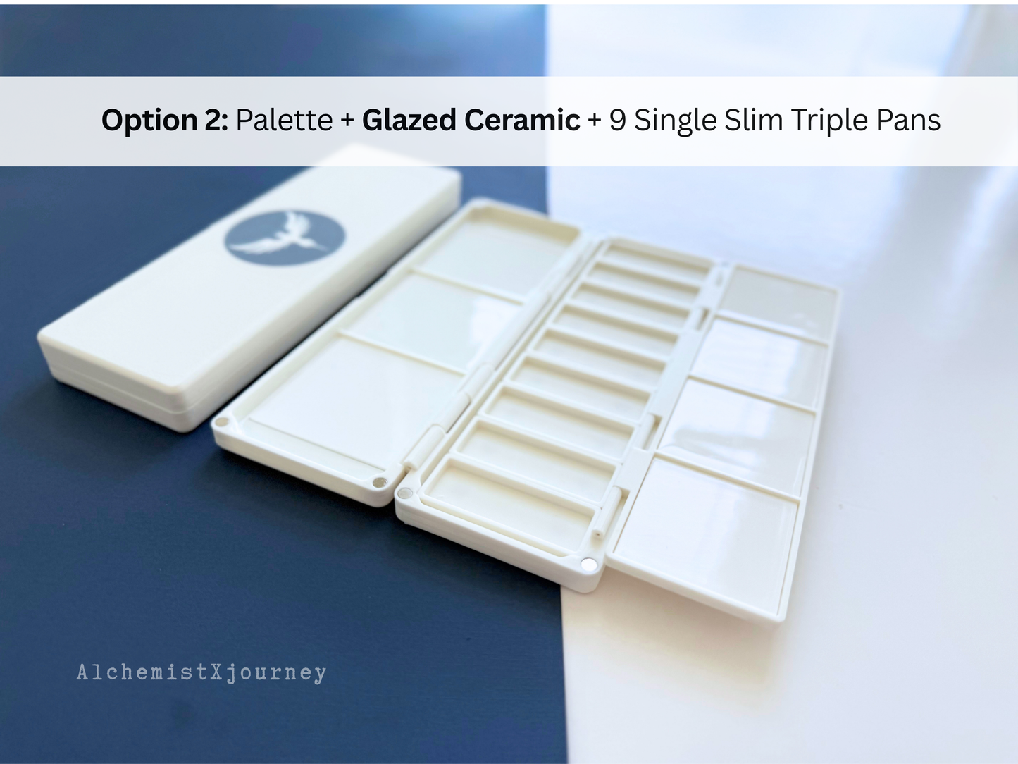 Slim Large Brush Watercolor Palette AX37, Glazed Ceramic, Magnetic Base | Customizable, Portable