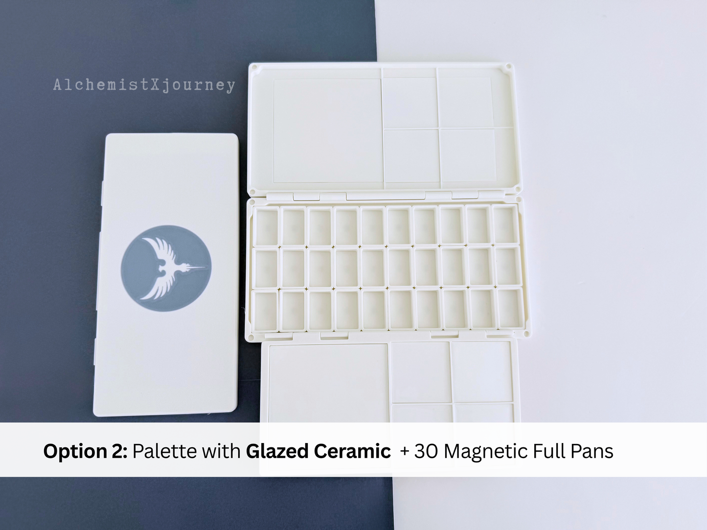 30 Full Pan Watercolor Palette AX14, Glazed Ceramic, Magnetic Base