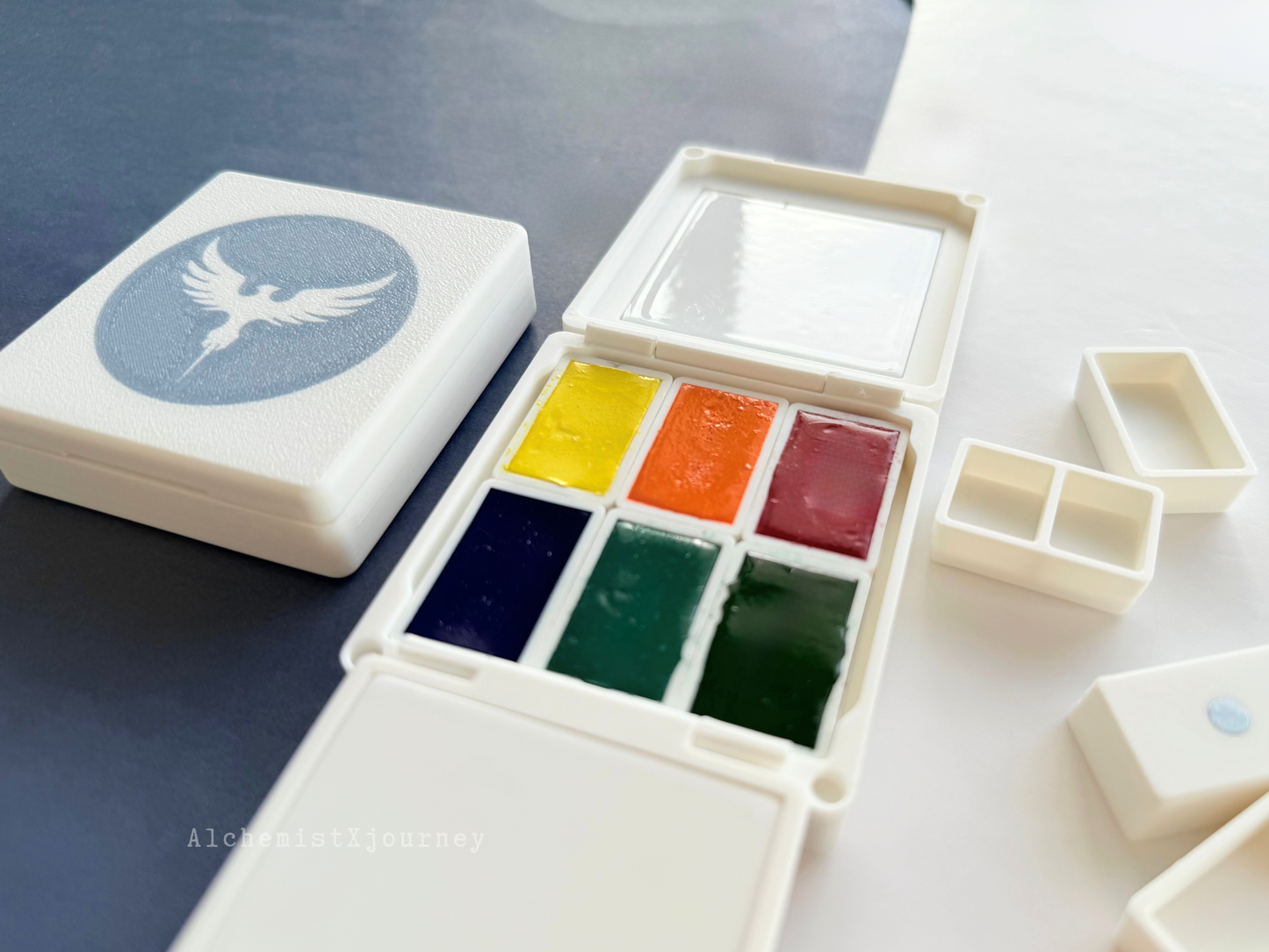 6 Full Pan Watercolor Palette AX28, Glazed Ceramic, Magnetic Base, Plein Air