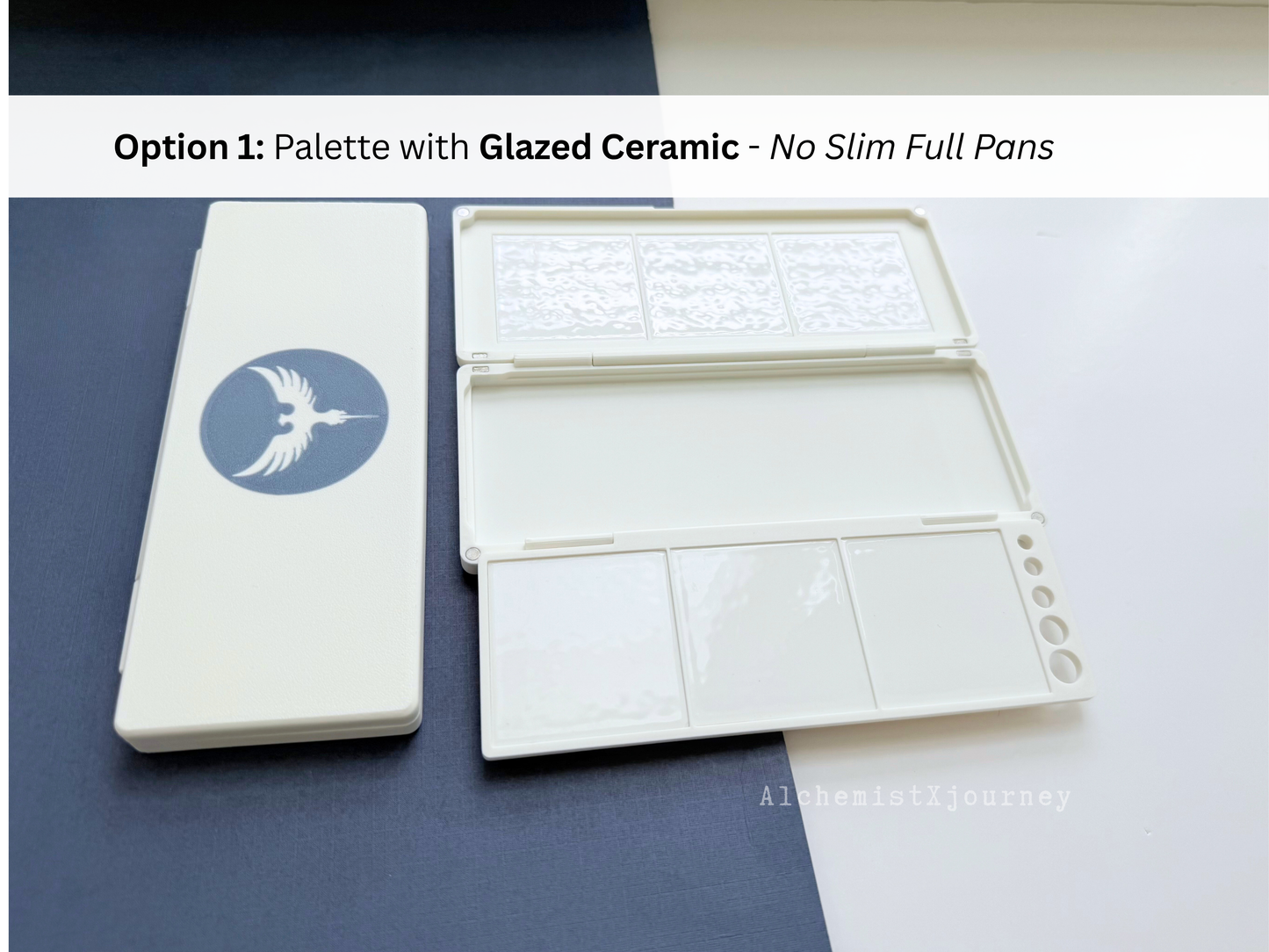 18 Slim Full Pan Watercolor Palette AX20, Glazed Ceramic, Magnetic Base, Brush Holder, Plein Air, Compact