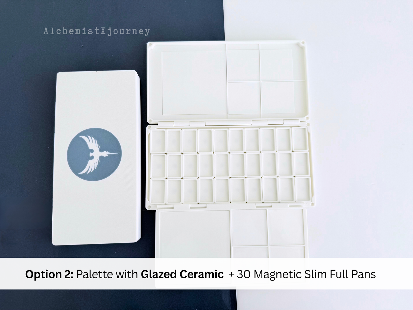 30 Slim Full Pan Watercolor Palette AX21, Glazed Ceramic, Magnetic Base