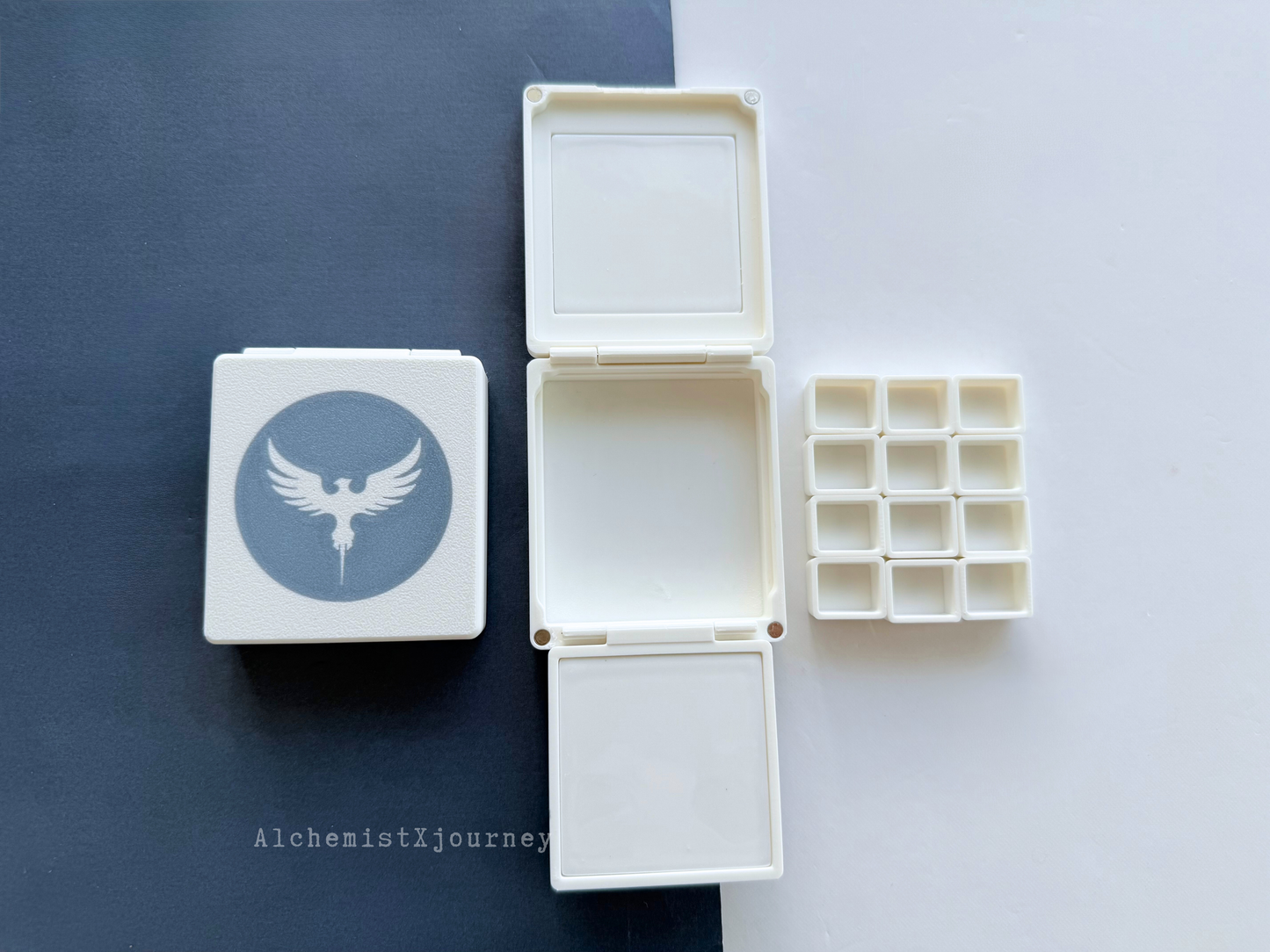 12 Half Pan Watercolor Palette AX29, Glazed Ceramic, Magnetic Base, Plein Air