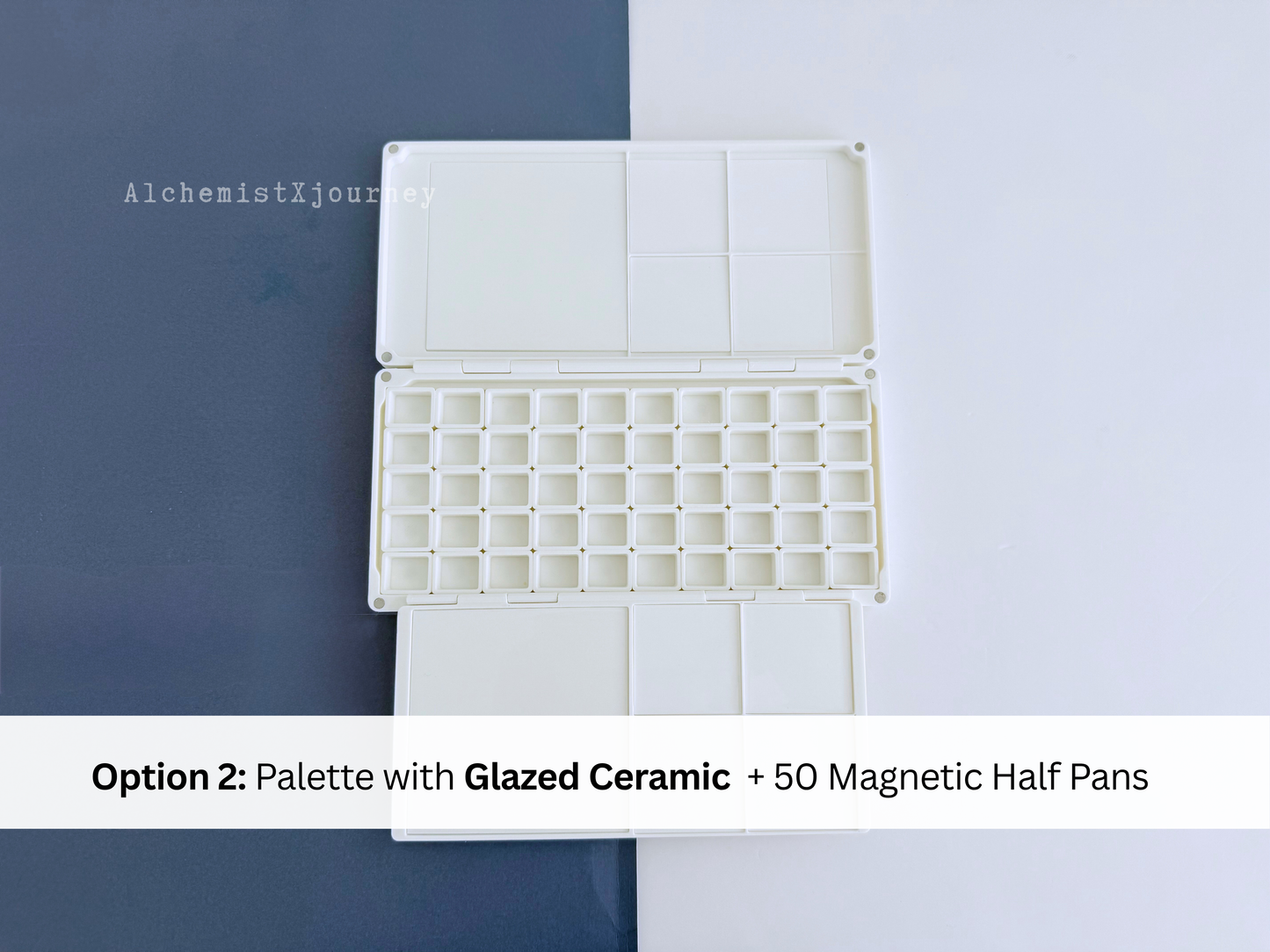 50 Half Pan Watercolor Palette AX12, Glazed Ceramic, Magnetic Base