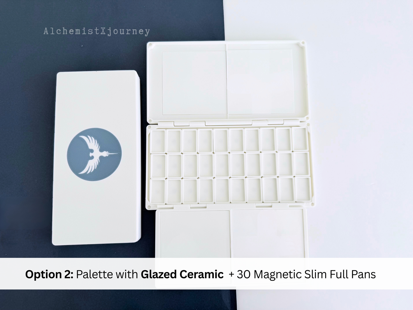 30 Slim Full Pan Watercolor Palette AX21, Glazed Ceramic, Magnetic Base