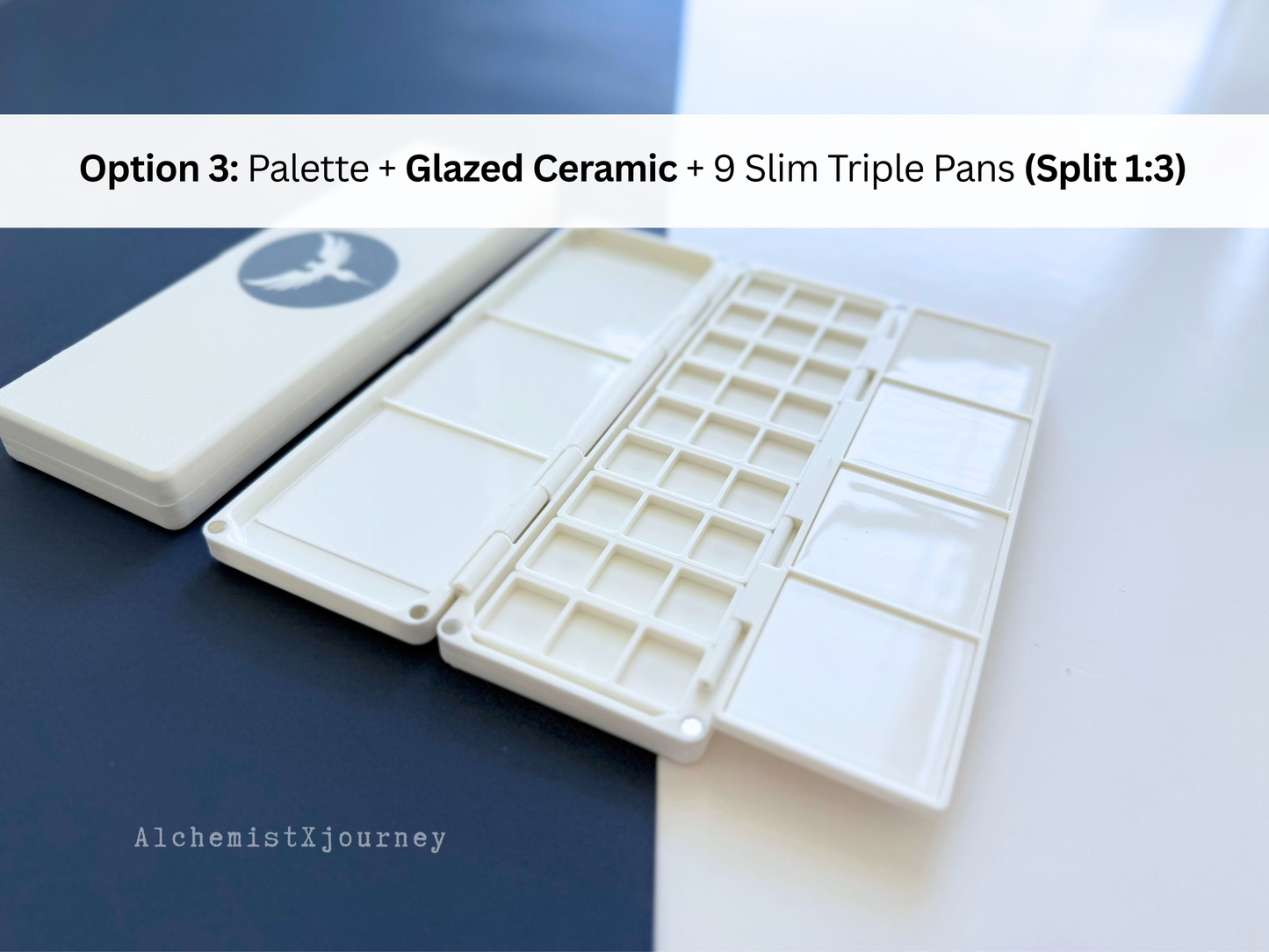 Slim Large Brush Watercolor Palette AX37, Glazed Ceramic, Magnetic Base | Customizable, Portable
