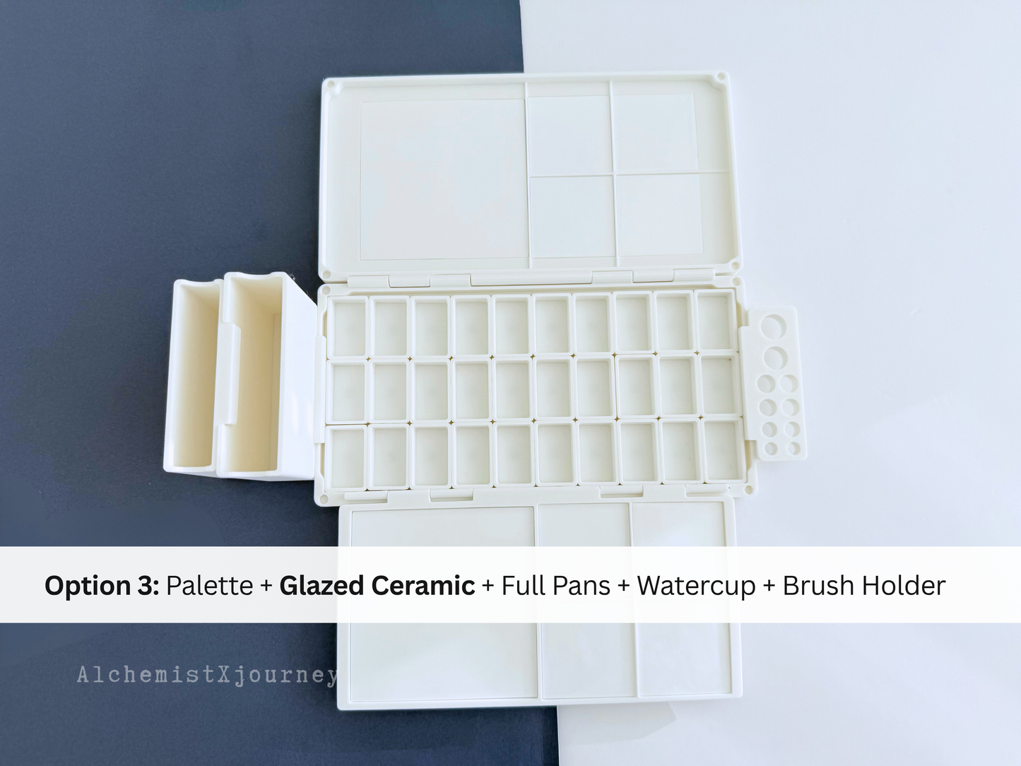 30 Full Pan Watercolor Palette AX14, Glazed Ceramic, Magnetic Base