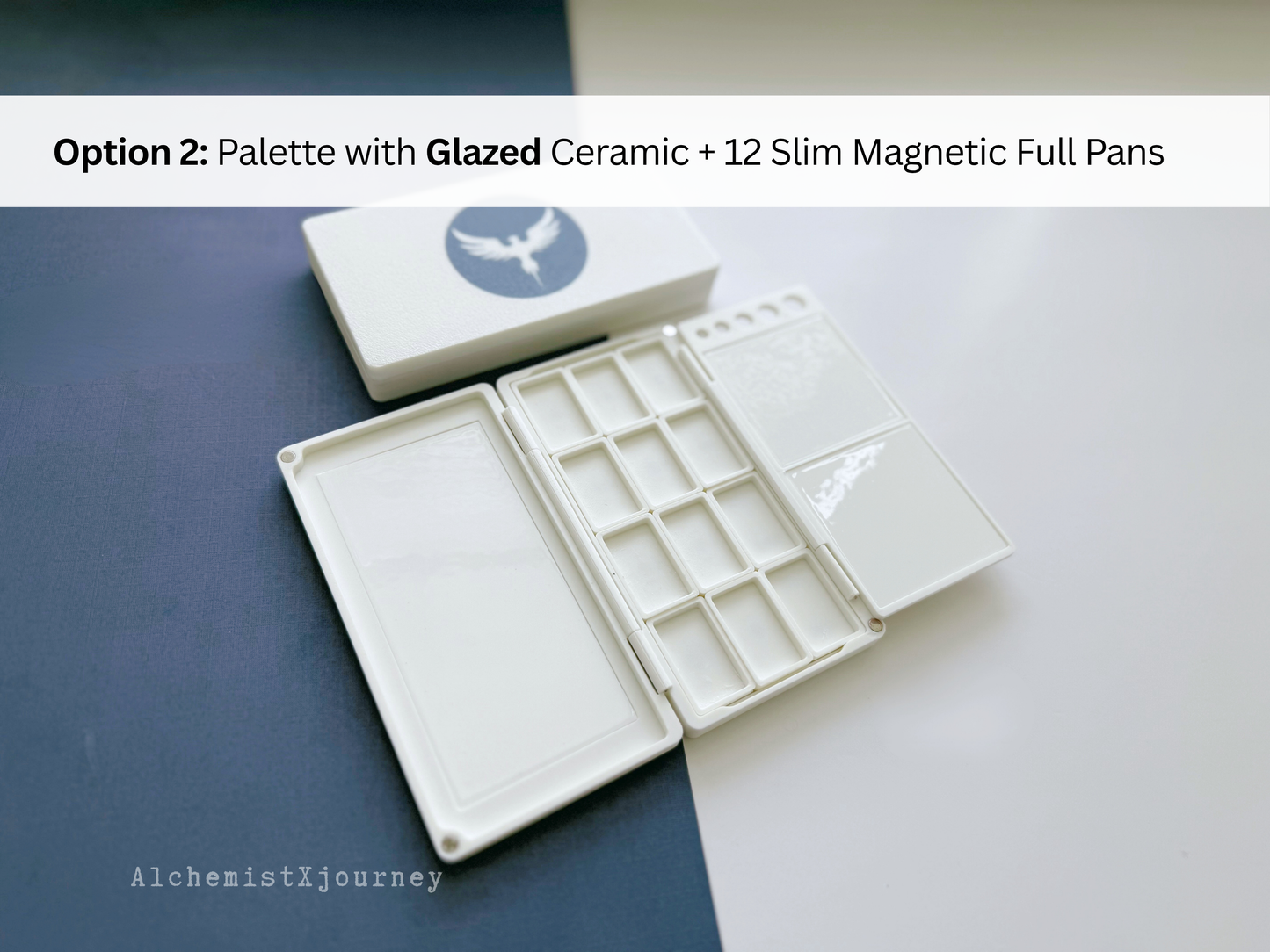 12 Slim Full Pan Watercolor Palette AX18, Glazed Ceramic, Magnetic Base, Compact