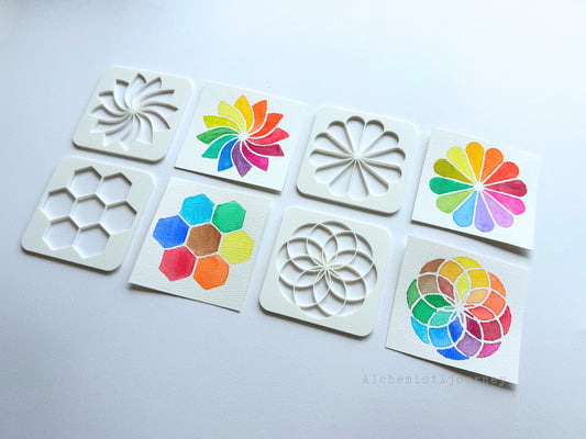 Swatch Card Templates, Watercolor, Reusable Art Stencils, Color Wheel & Creative Layouts
