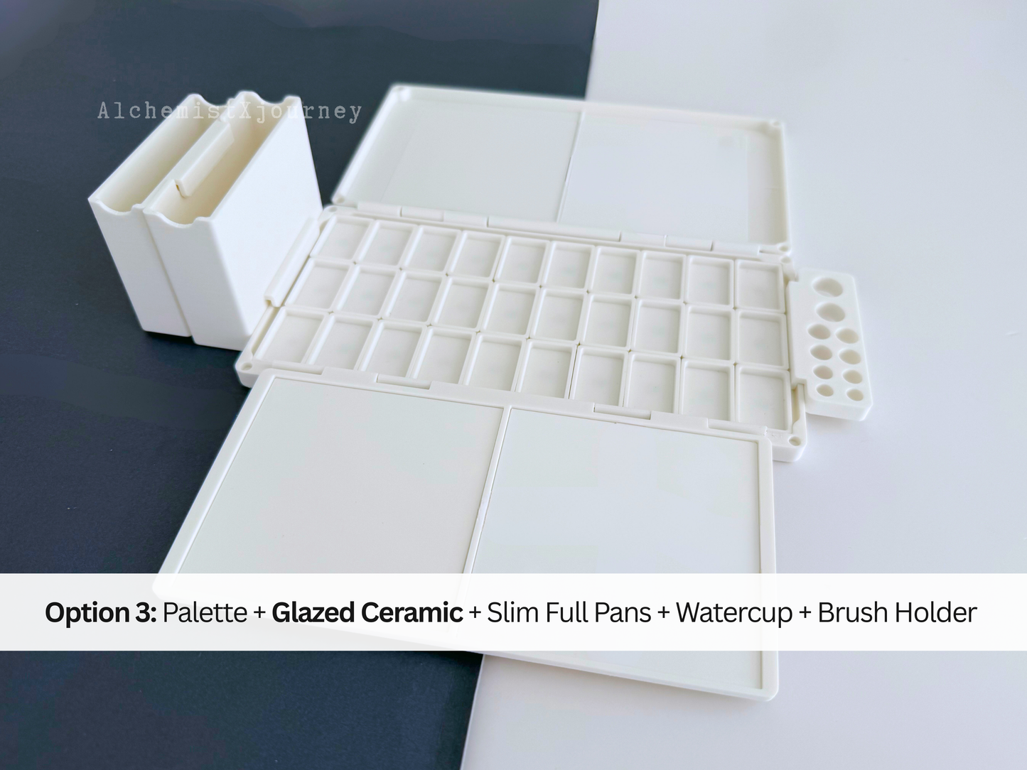 30 Slim Full Pan Watercolor Palette AX21, Glazed Ceramic, Magnetic Base