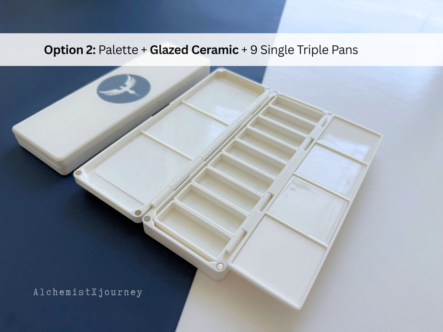 Large Brush Watercolor Palette AX32: Triple Pan Palette, Glazed Ceramic