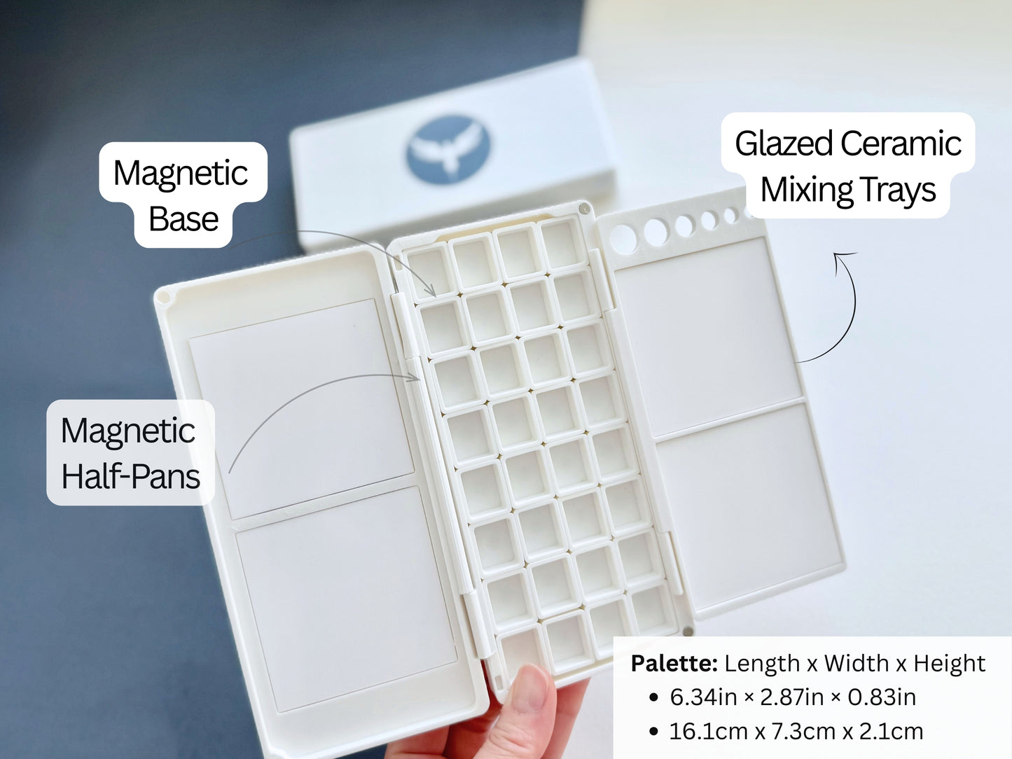 32 Half Pan Watercolor Palette AX16, Glazed Ceramic Tray, Magnetic Base, Custom Layout