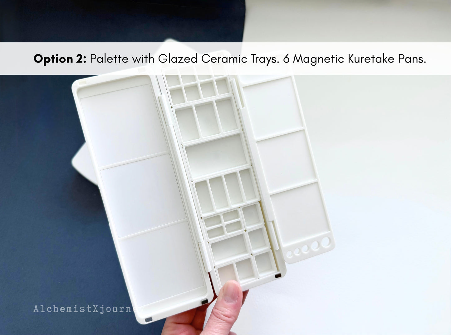 Kuretake 6 Pan Palette AX10, Magnetic Base, Glazed Ceramic, Brush Holder