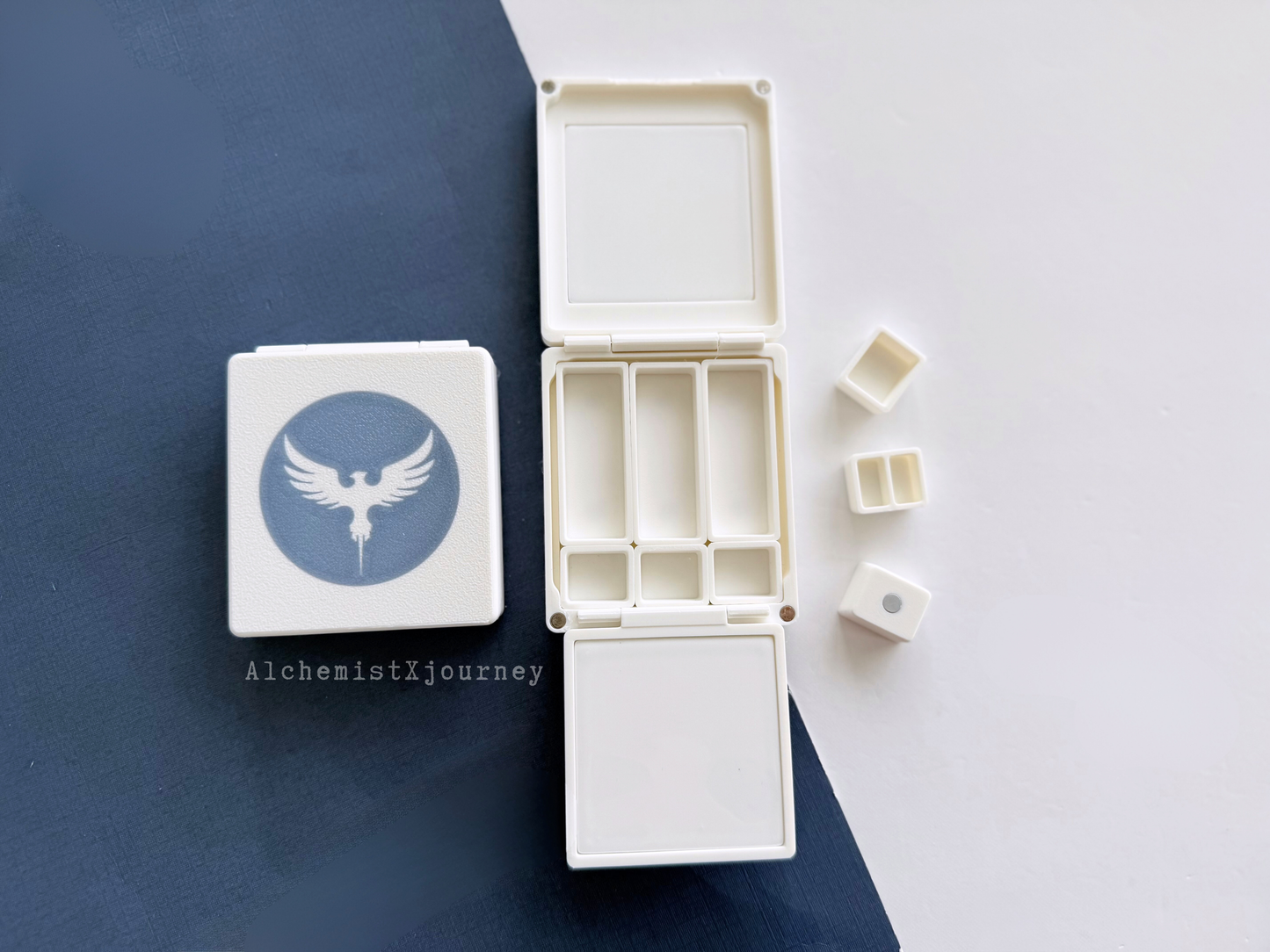 12 Half Pan Watercolor Palette AX29, Glazed Ceramic, Magnetic Base, Plein Air