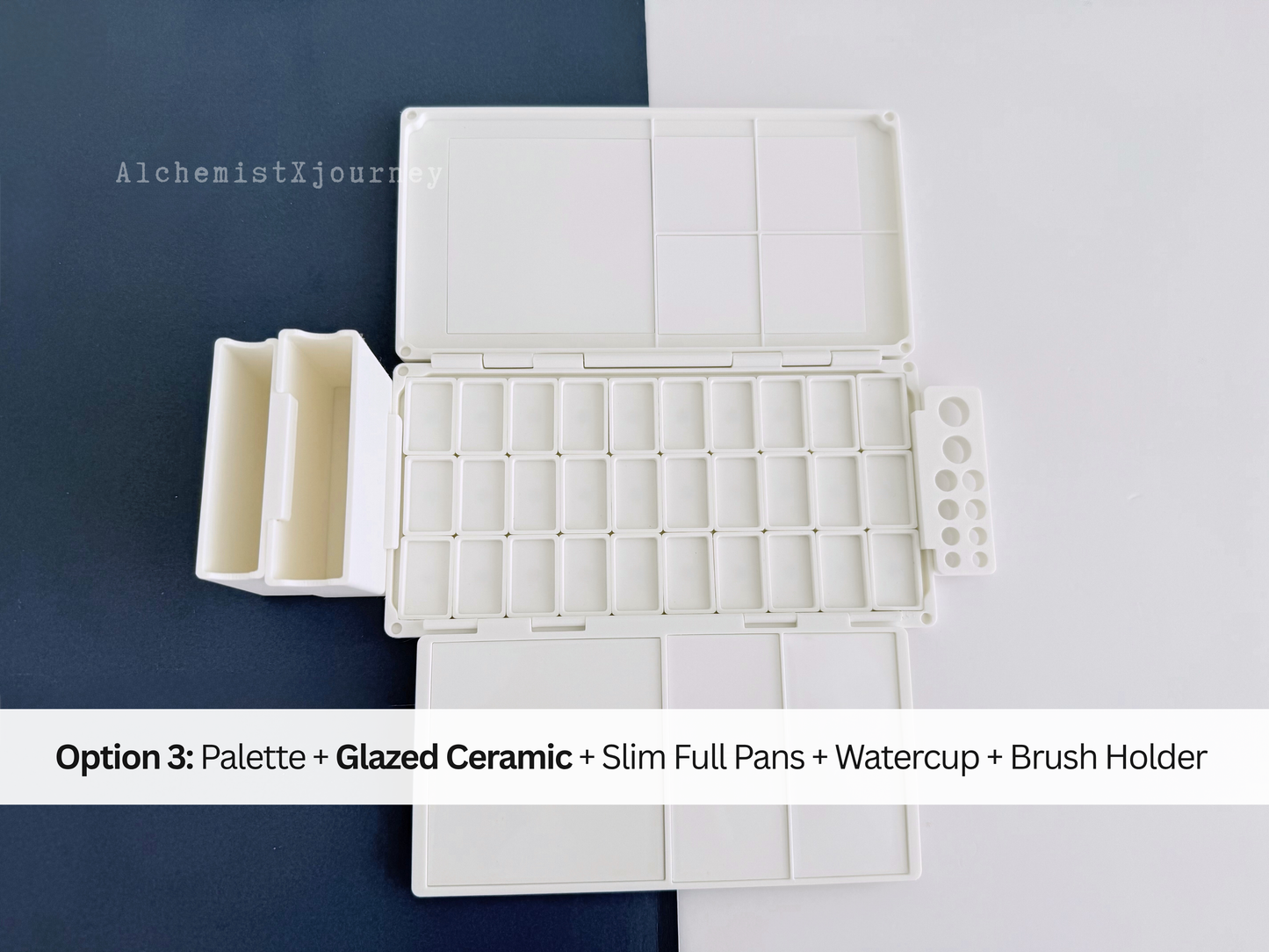 30 Slim Full Pan Watercolor Palette AX21, Glazed Ceramic, Magnetic Base