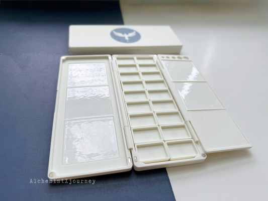 18 Full Pan Watercolor Palette AX19, Glazed Ceramic Tray, Magnetic Base, Plein Air, Portable