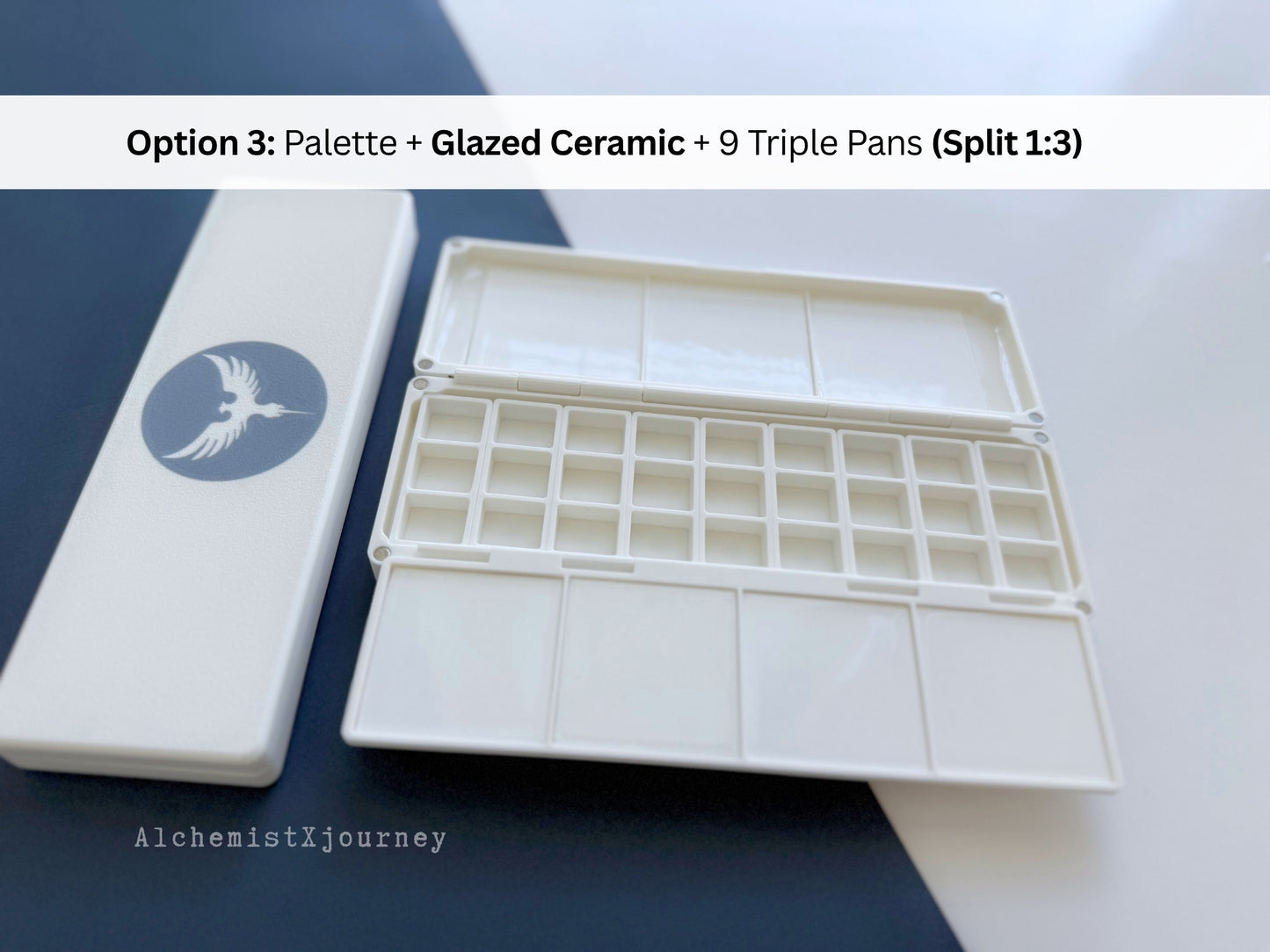 Large Brush Watercolor Palette AX32: Triple Pan Palette, Glazed Ceramic