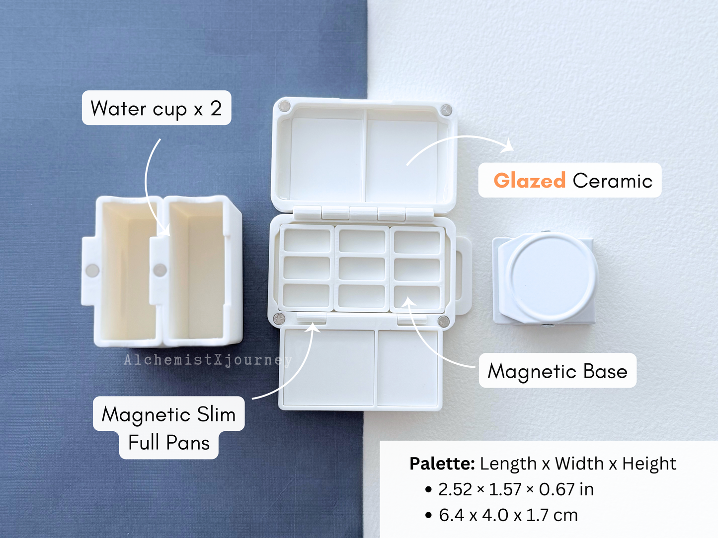 Pocket Travel Palette AX31, Glazed Ceramic, Magnetic Base