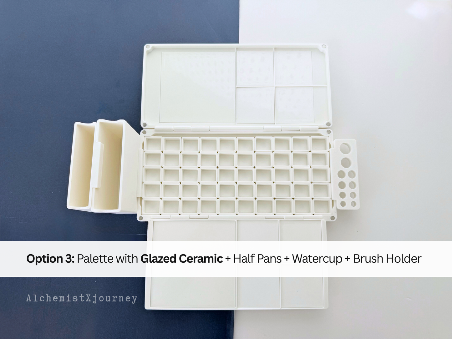 50 Half Pan Watercolor Palette AX12, Glazed Ceramic, Magnetic Base