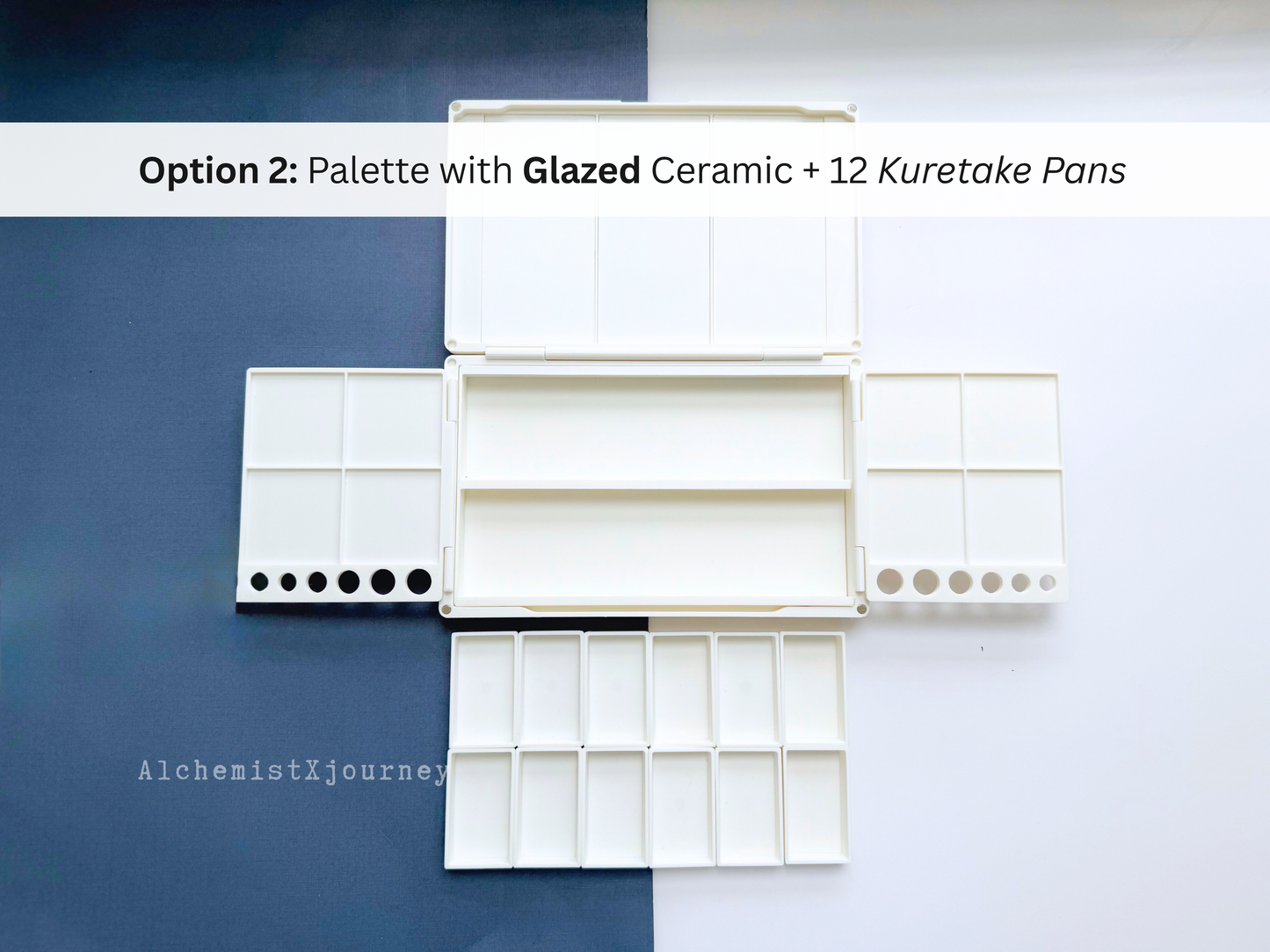 Kuretake 12 Pan Palette AX13, Deep Well, Glazed Ceramic, Removable Modular Grid
