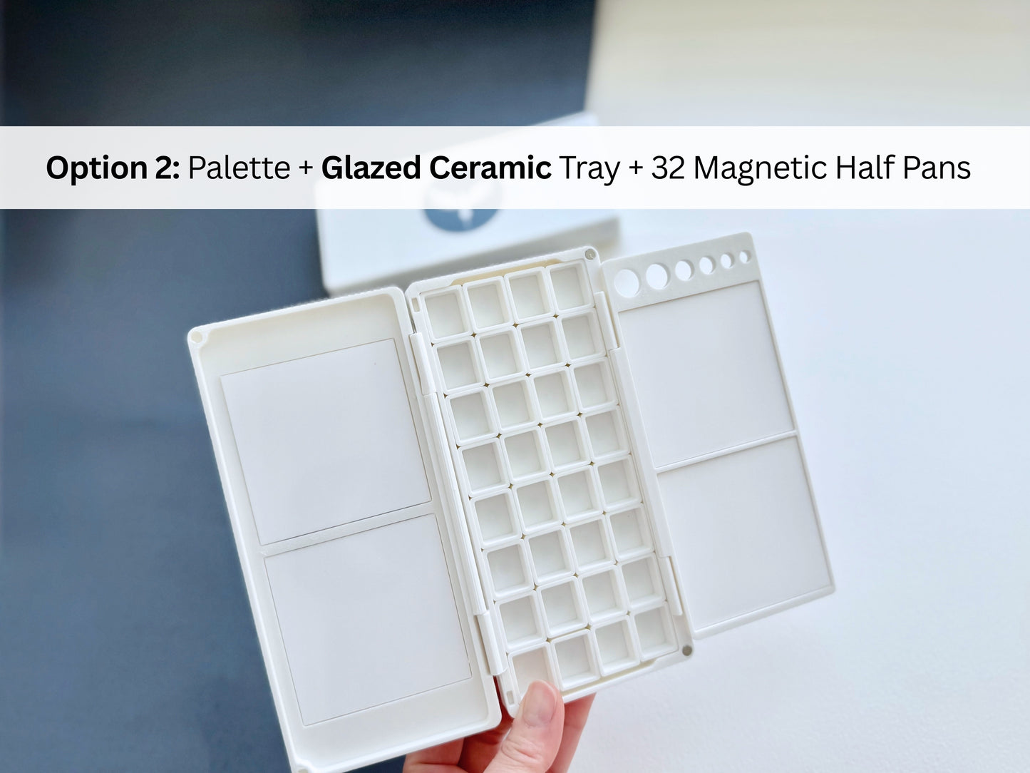32 Half Pan Watercolor Palette AX16, Glazed Ceramic Tray, Magnetic Base, Custom Layout