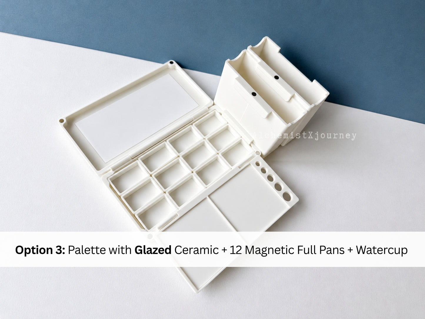 12 Full Pan Watercolor Palette AX17, Glazed Ceramic, Magnetic Base, Plein Air