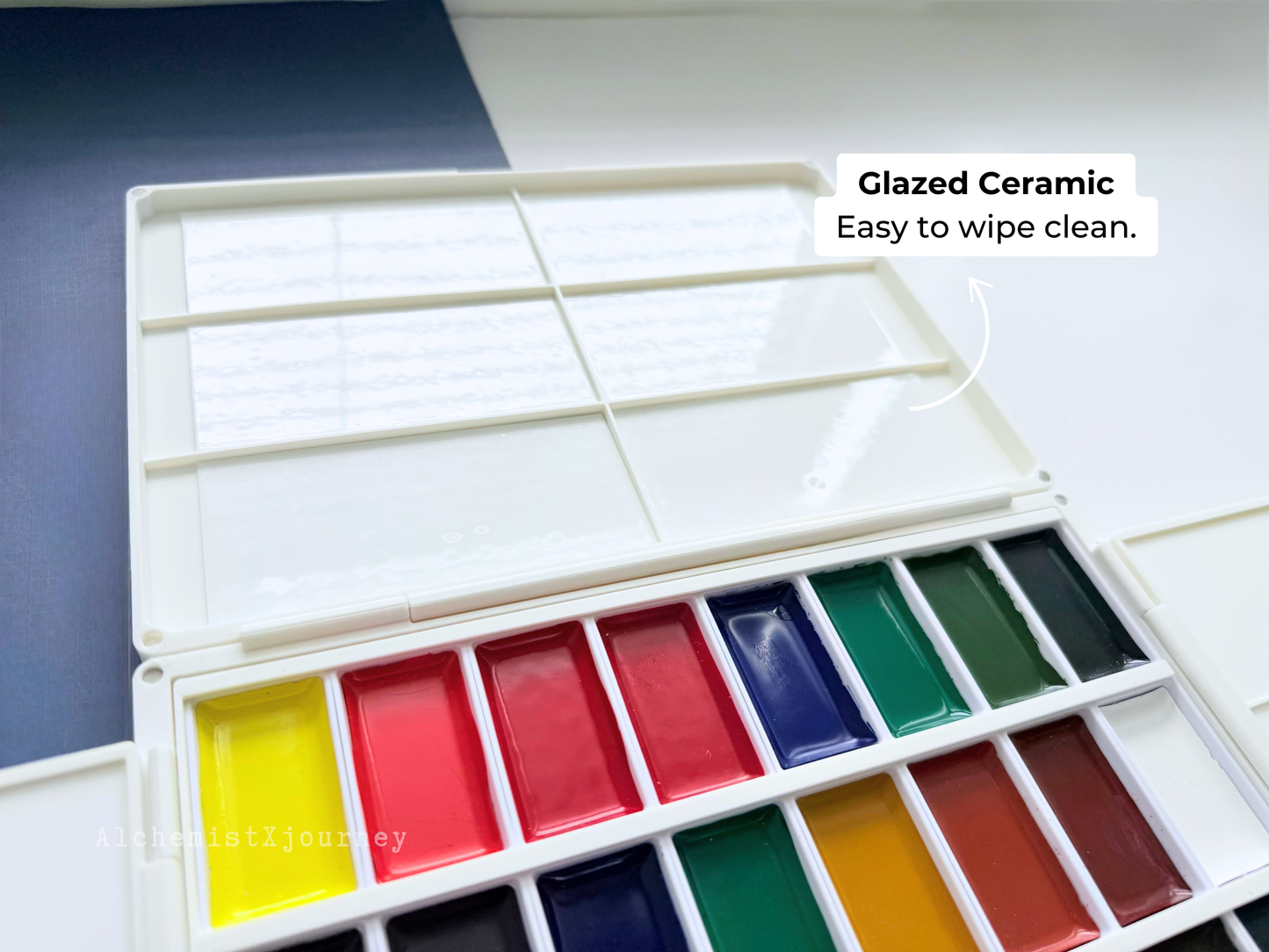 Kuretake 24 Pan Palette AX22, Deep Well, Glazed Ceramic, Removable Modular Grid