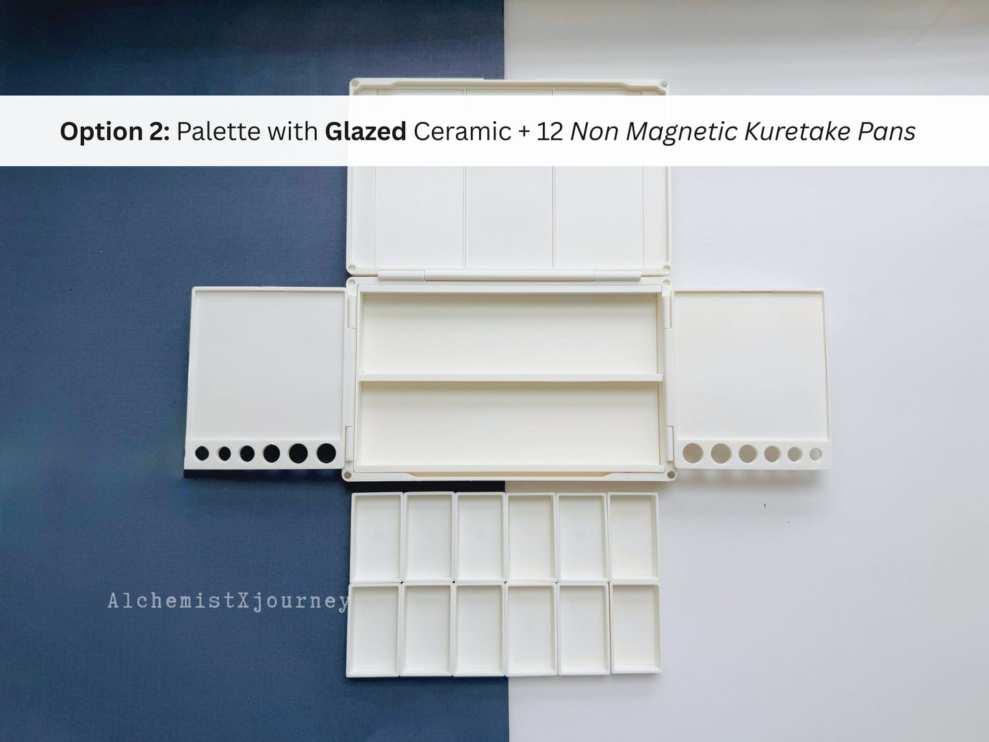 Kuretake 12 Pan Palette AX13, Deep Well, Glazed Ceramic, Removable Modular Grid