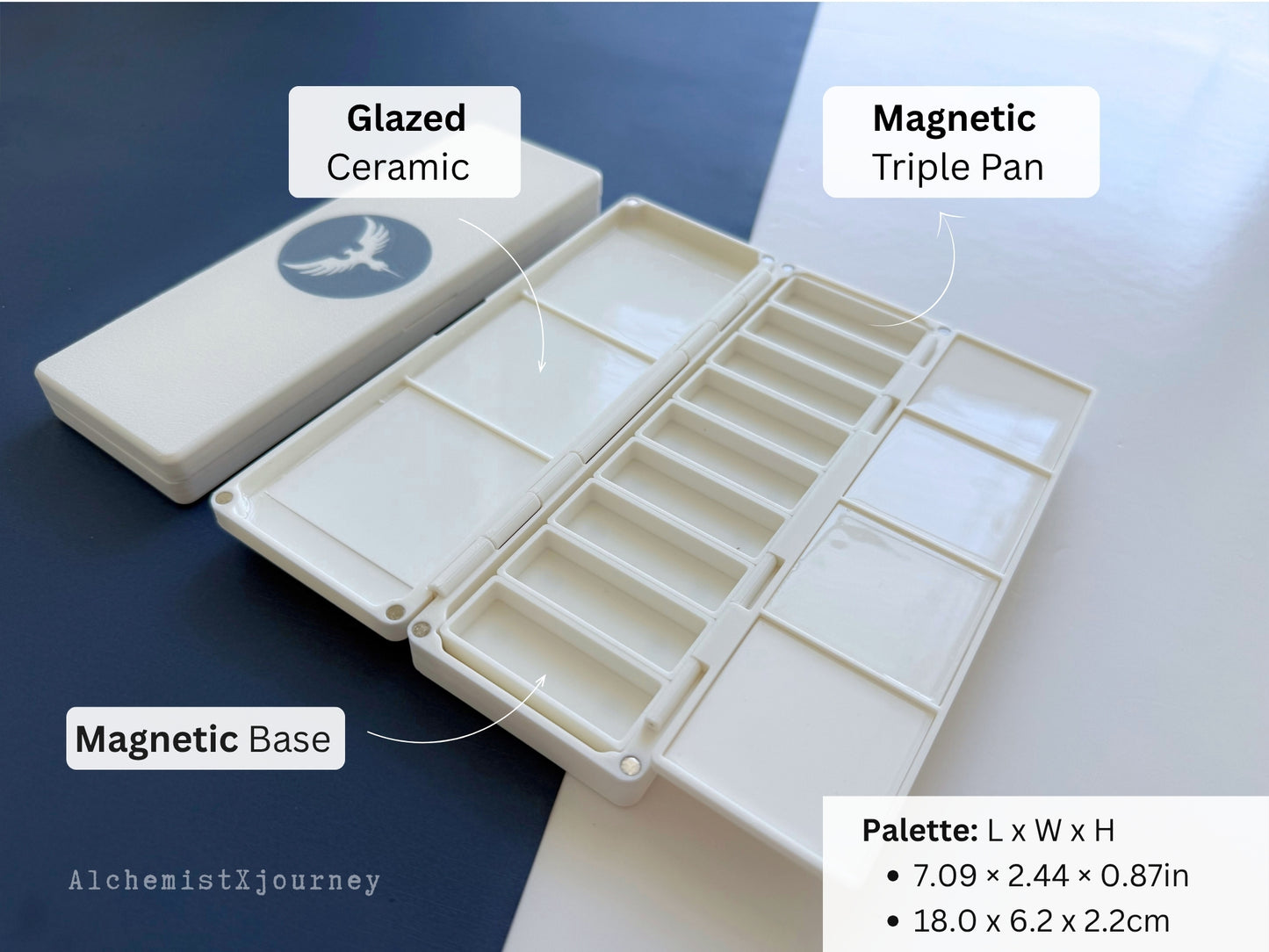 Large Brush Watercolor Palette AX32: Triple Pan Palette, Glazed Ceramic