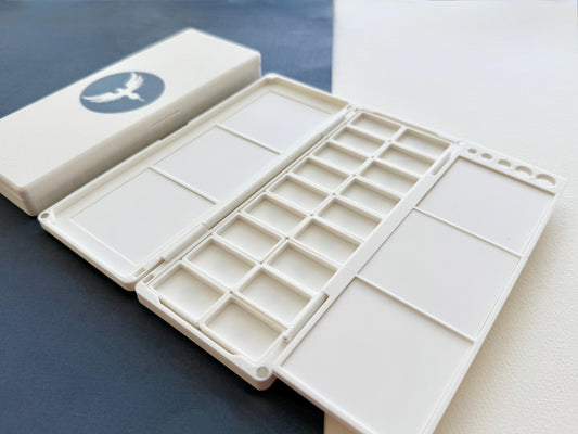 18 Slim Full Pan Watercolor Palette AX20, Ceramic or Resin Tray, Magnetic Base, Brush Holder